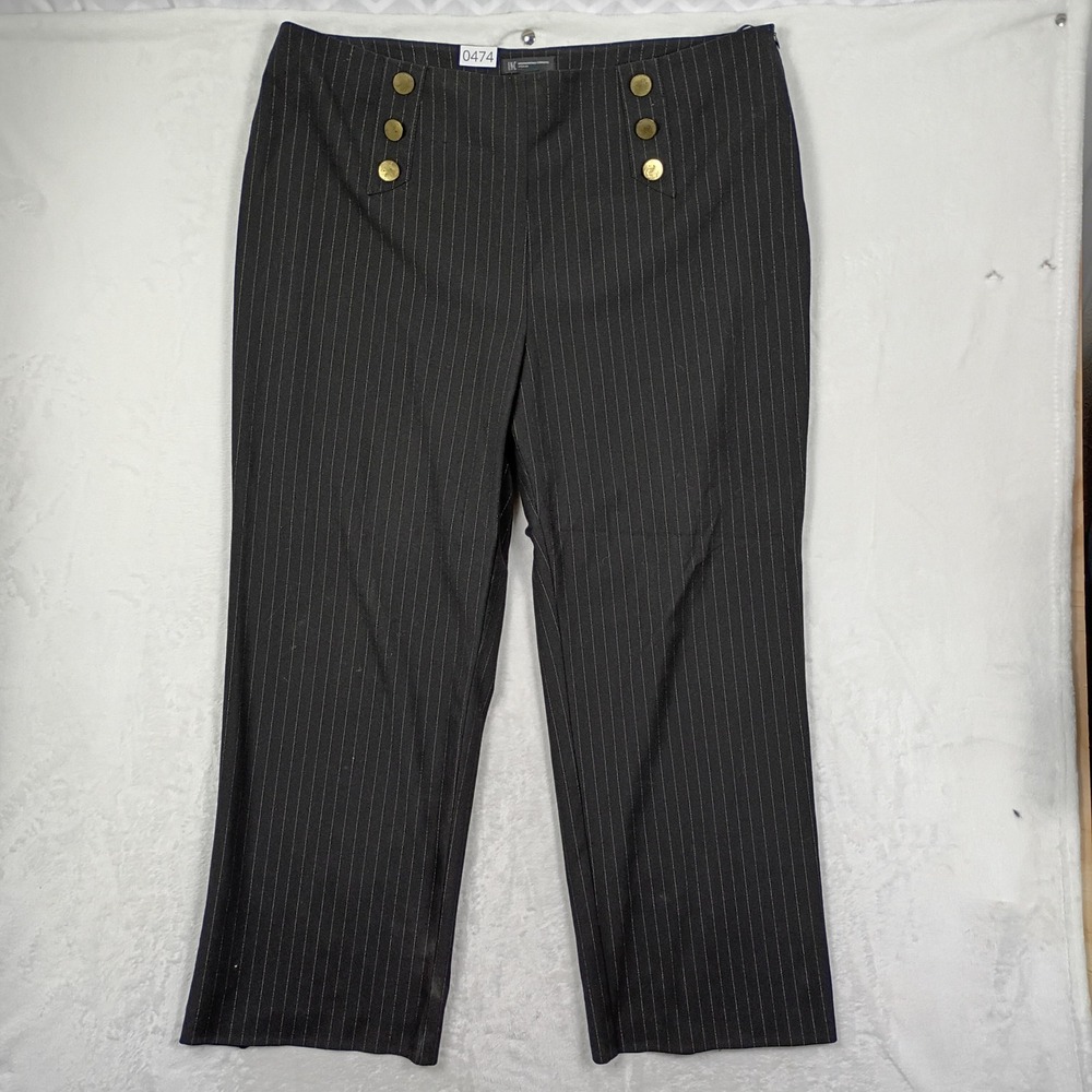 INC Pinstripe Pants Womens 20 Black Button Sailor Work Wear Office Professional
